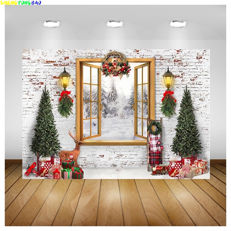 Photography Backdrop Muslin - Vinyl Custom Christmas Tree Window Wreath