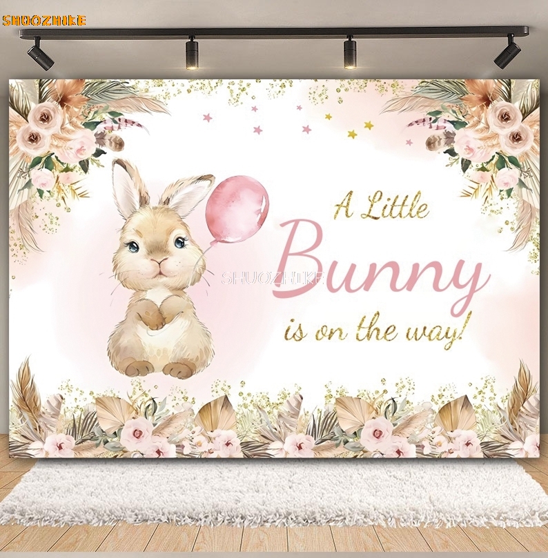 Floral Bunny Baby 1st Birthday - Photography Backdrop Muslin recension och pris