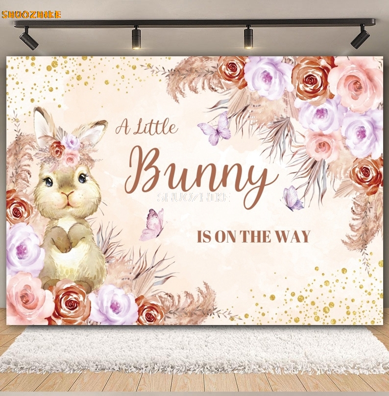 Floral Bunny Baby 1st Birthday - Photography Backdrop Muslin recension och pris